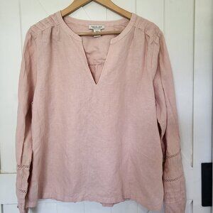 Rachel Zoe Linen Blend Long Sleeve Boho V-Neck Blouse Shirt Women's Size XL Pink